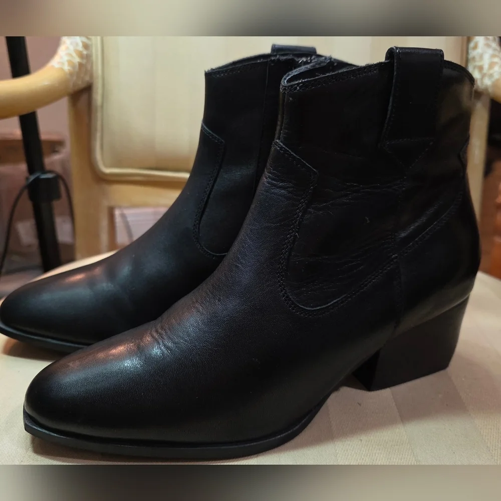 SEYCHELLES BLACK LEATHER UNDER THE STARS WESTERN BOOTIE BOOTS SIZE 8 - Picture 15 of 15